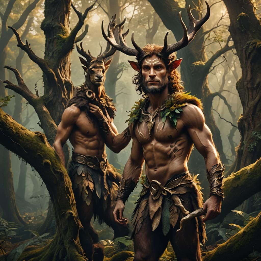 Handsome Faun, Pan, Posing in Mystical Forest