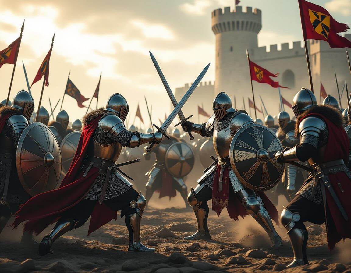 Epic Medieval Battle Scene in Moody Film Style