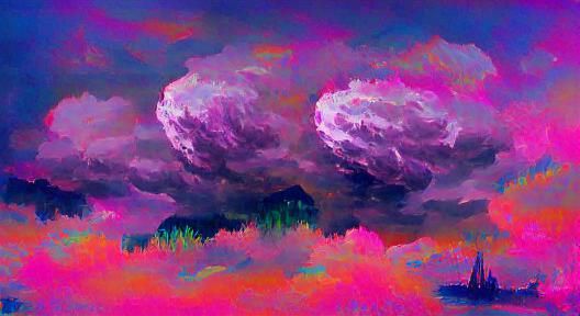Neon Retro Nuclear Thunderstorm as Impressionist Art
