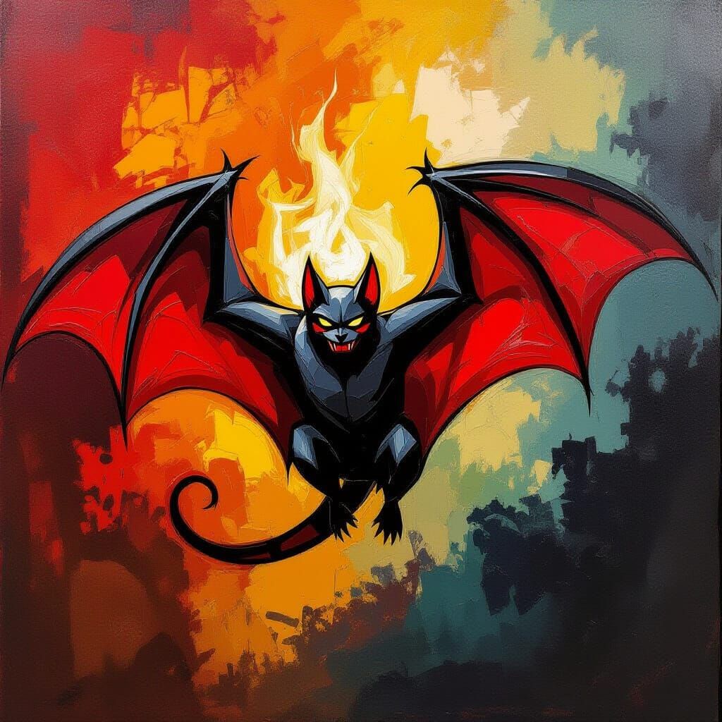 Fiery Bat in Neo-Expressionist Style