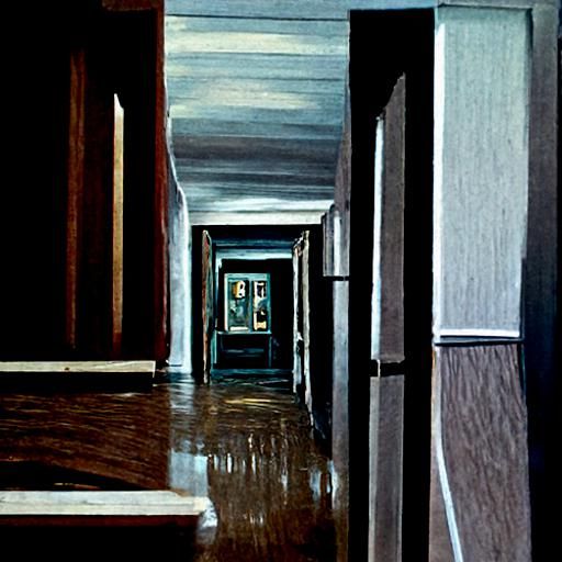 Gloomy Backrooms Hallway Inspired by Edward Hopper