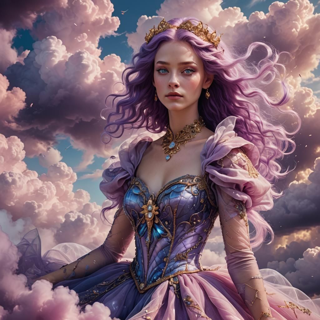 Woman with Purple Hair in a Fantasy Digital Painting