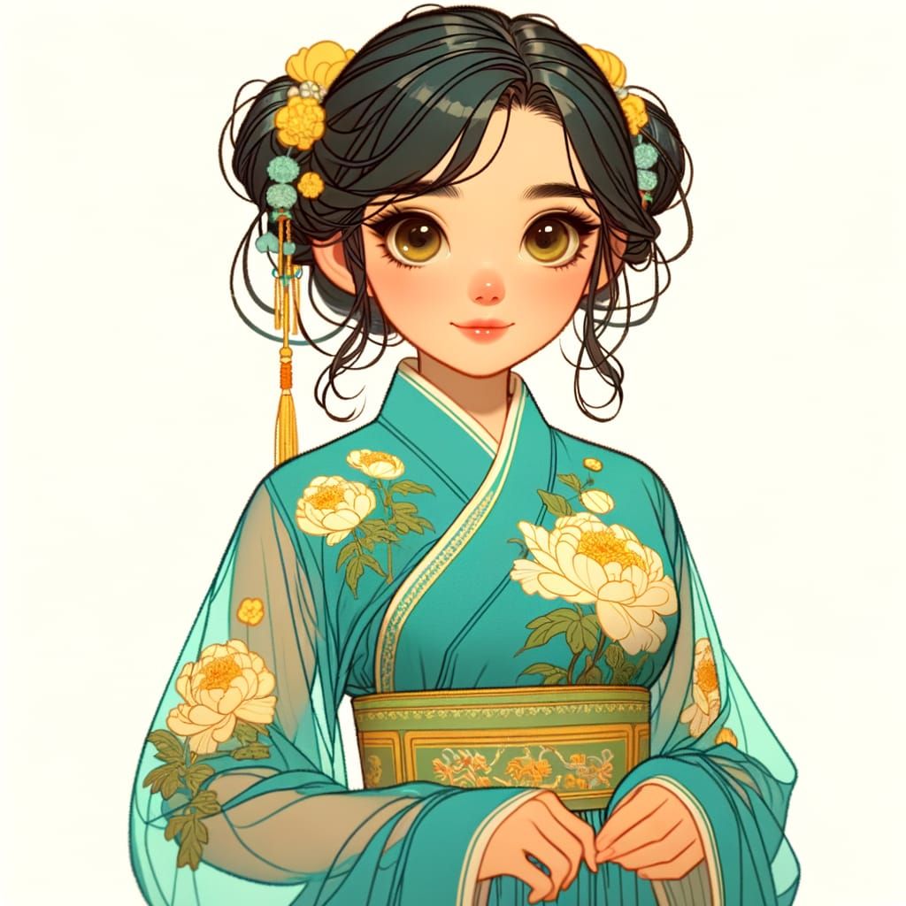 Young Lady in Turquoise Hanfu, Classic Animation Style