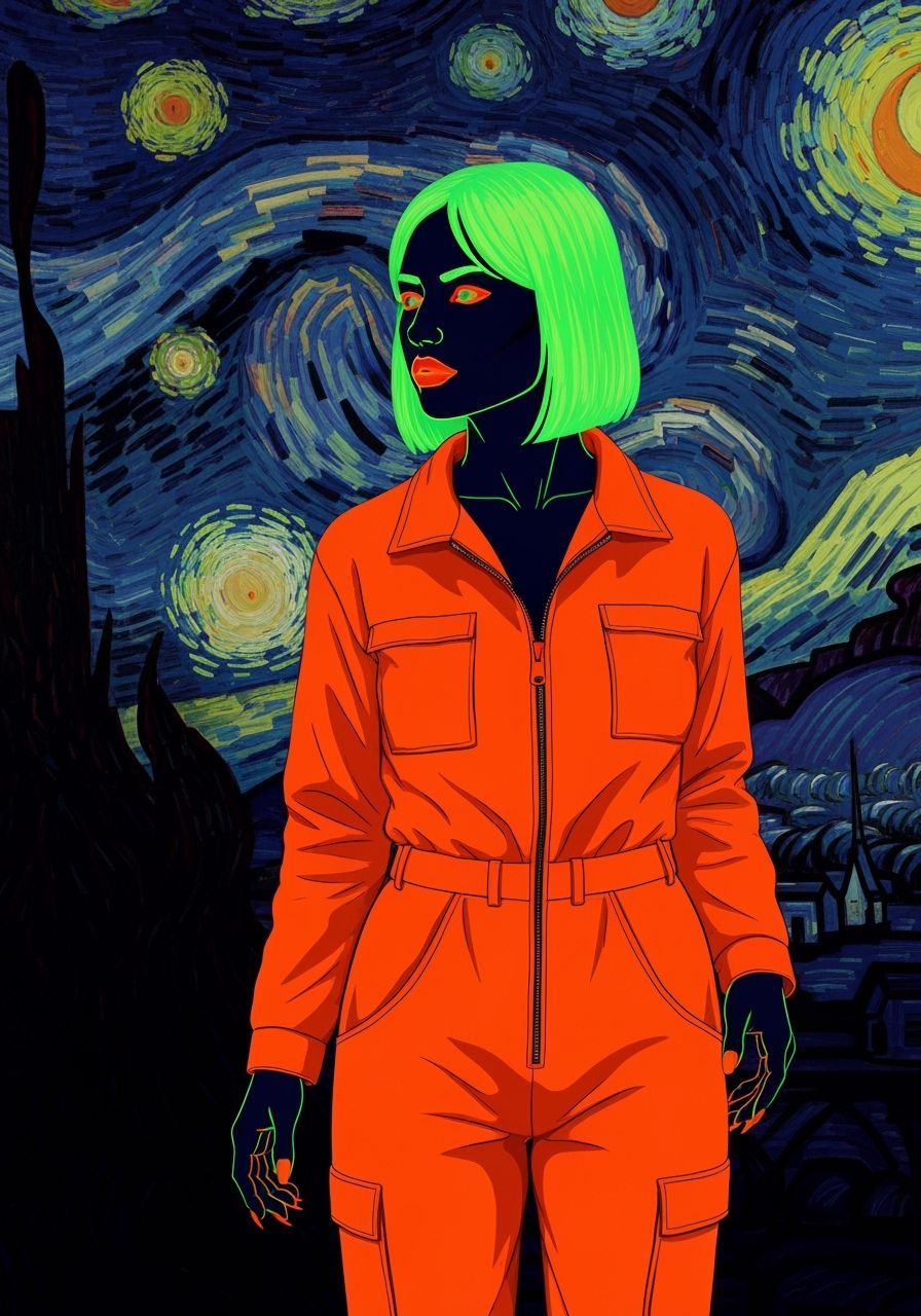 Neon Cyberspace Woman in Surreal Style