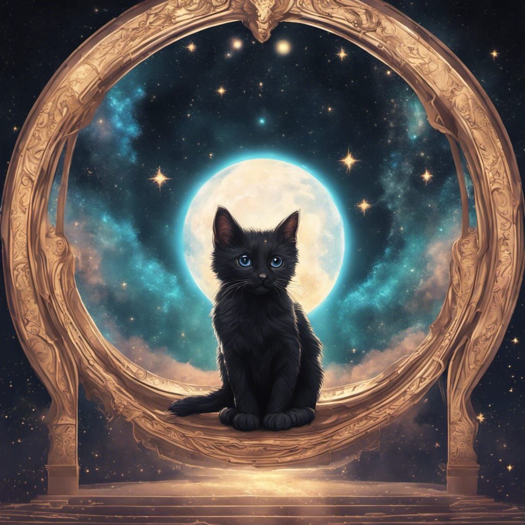 Celestial Aura Shines on Black Kitten Portal