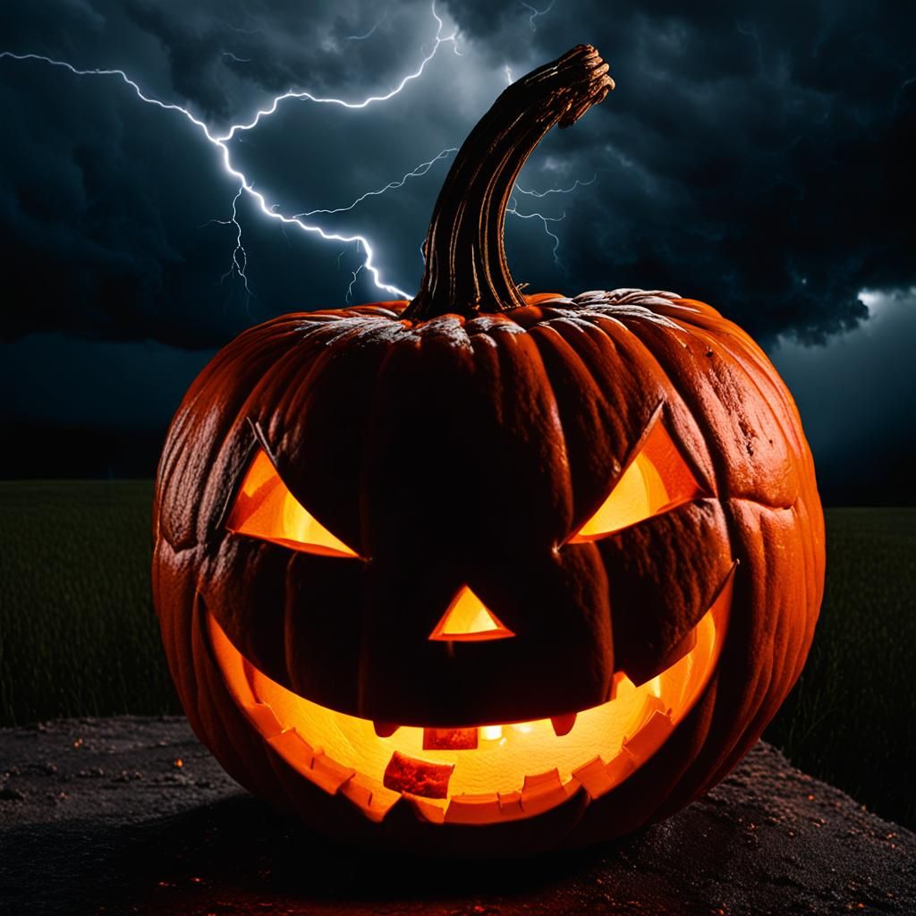 Eerie Jack'o Lantern Portrait in Dramatic Lighting