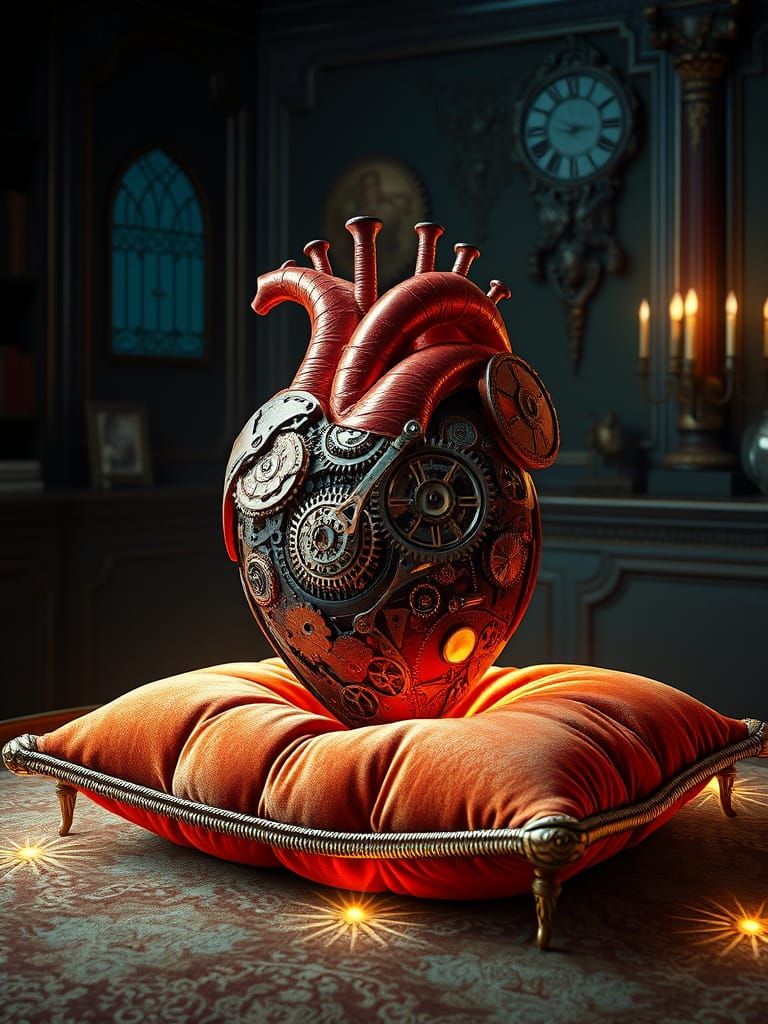 Steampunk Clockwork Heart in Victorian Study
