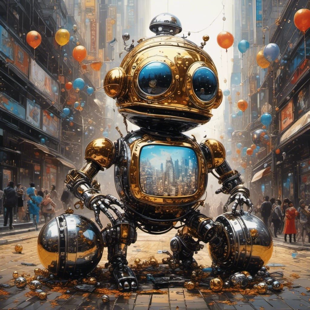 Asian Android with Brassy Balloon Features