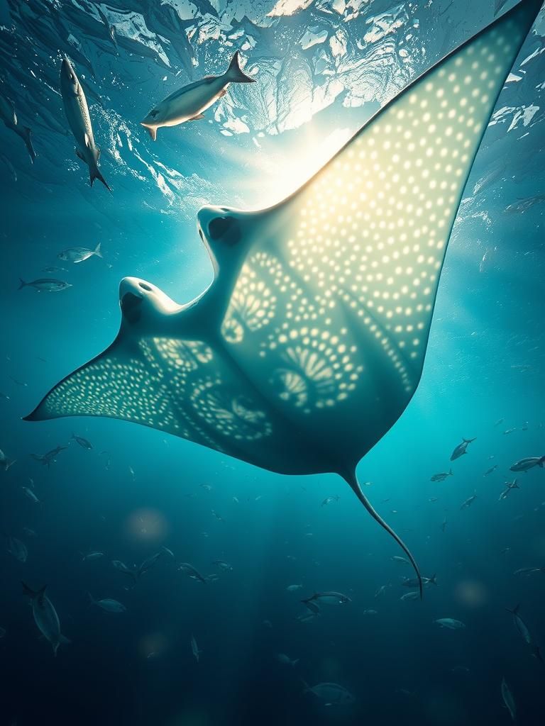Giant Manta Ray in Pointillist Sunlight