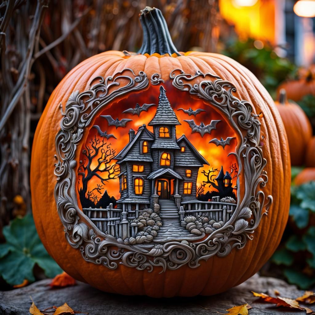 Vibrant Halloween Pumpkin Carving Masterpiece