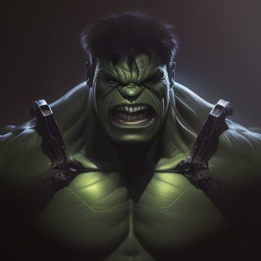 Cybernetic Hulk Portrait in Dark Concept Art Style