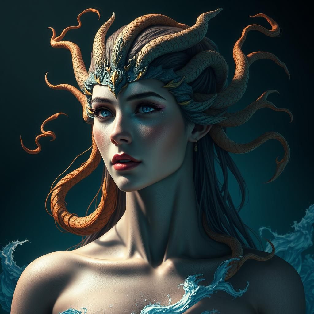 Tiamat: Sea Goddess in Human Form, Art Nouveau Portrait