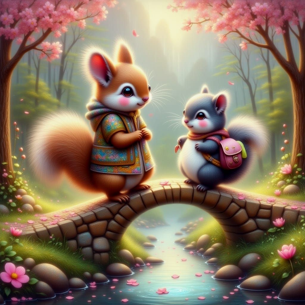 Squirrel Crossing Glowing Creek with Satchel