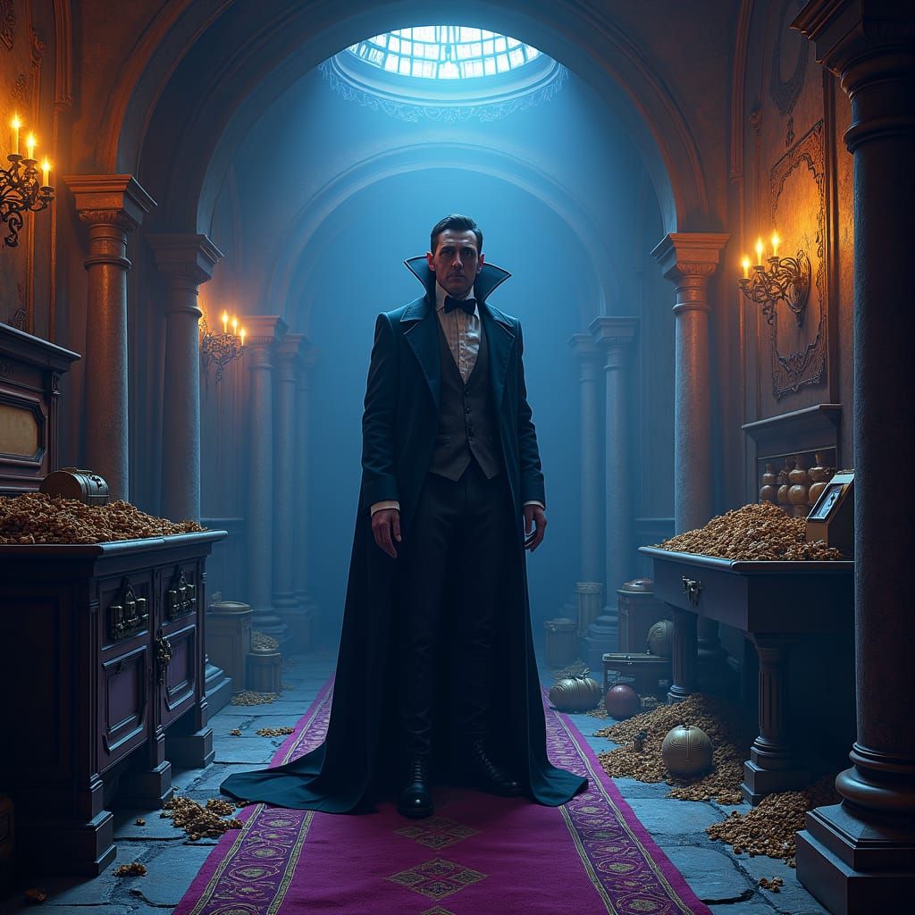 Bank Vampire in Vault: Gothic Fantasy Concept Art