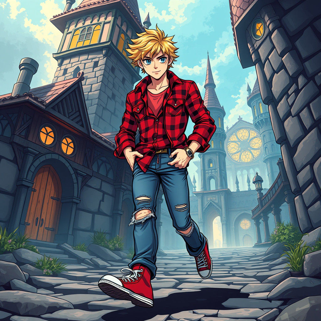 Anime-Style Man in Fantasy Medieval Realm