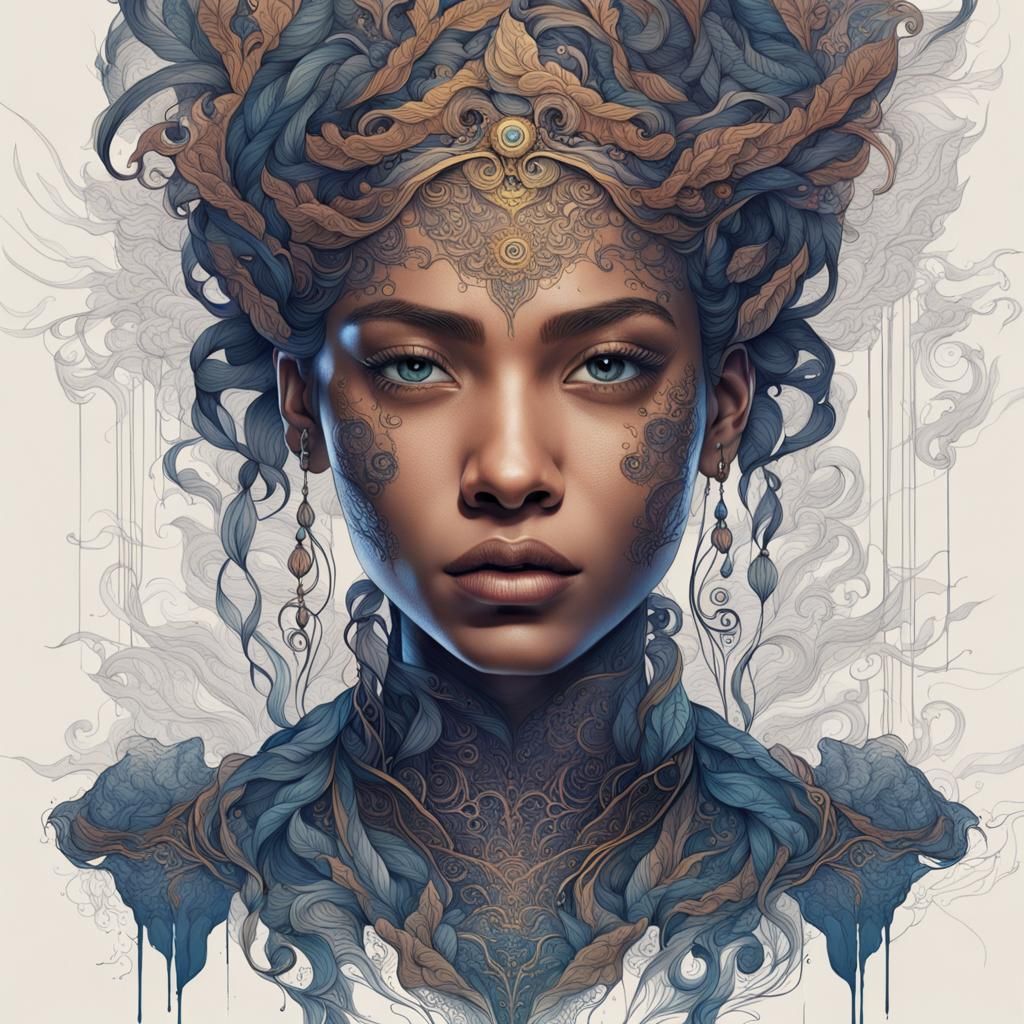 Intricate Ink Portrait of a Young Woman