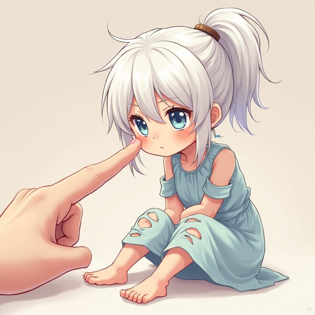 Shy Anime Girl Blushes Under Gentle Touch