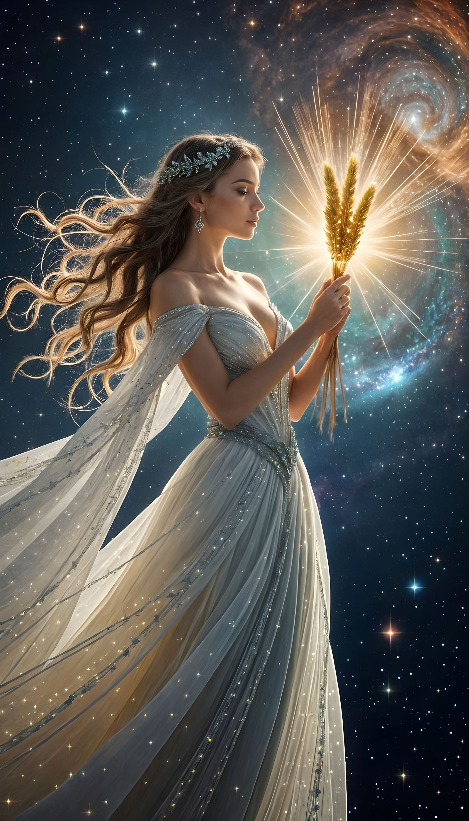 Virgo: Cosmic Entity in Emerald and Gold