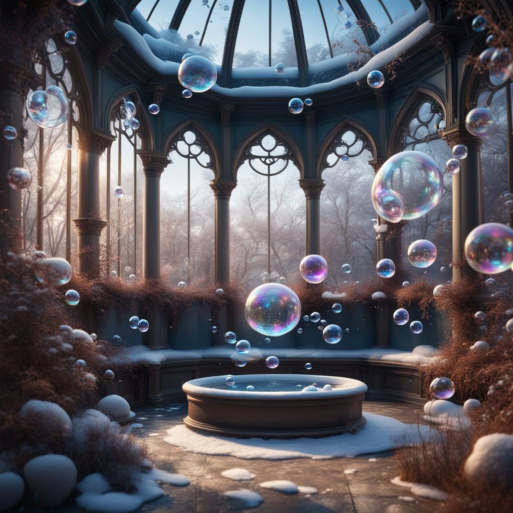 Winter Garden with Soap Bubbles: Detailed Matte Painting