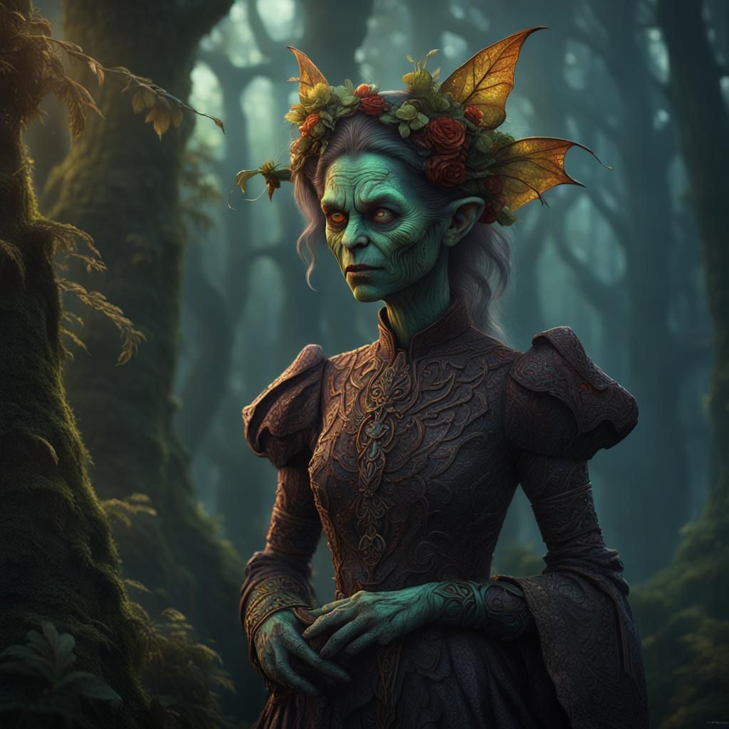 Delicate Goblin in Forest, Classical Illustration