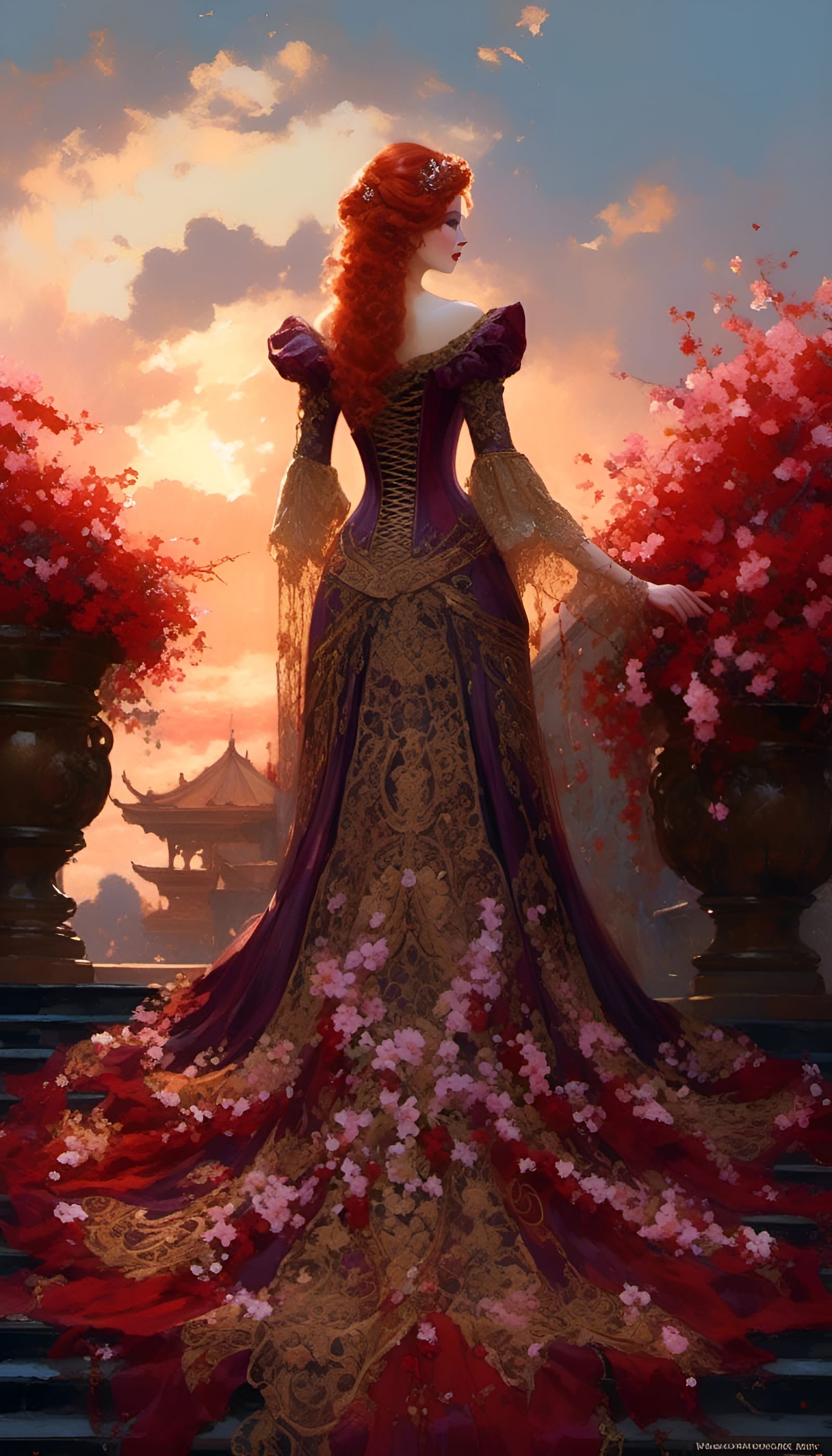 Hedge Witch with Cherry Blossoms in Victorian Style