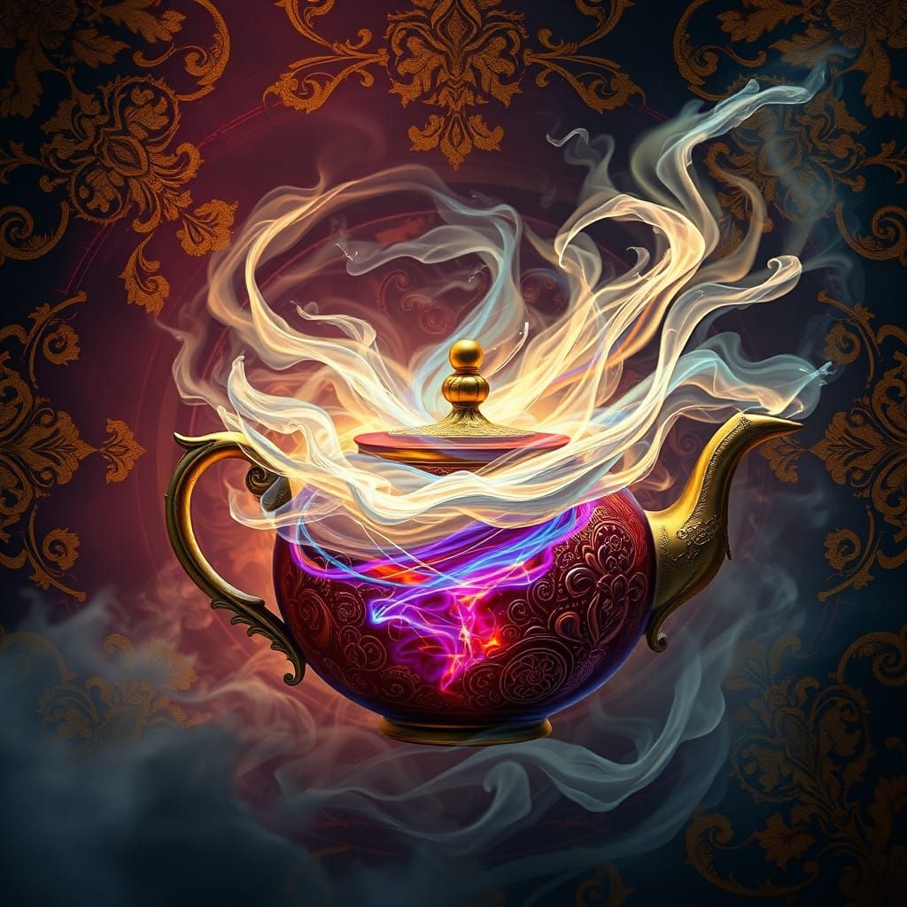 Mystical Teapot Whirlwind in Dark Fantasy Style