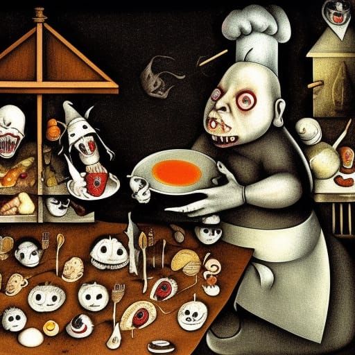Grotesque Chef Prepares Food in Hellish Kitchen