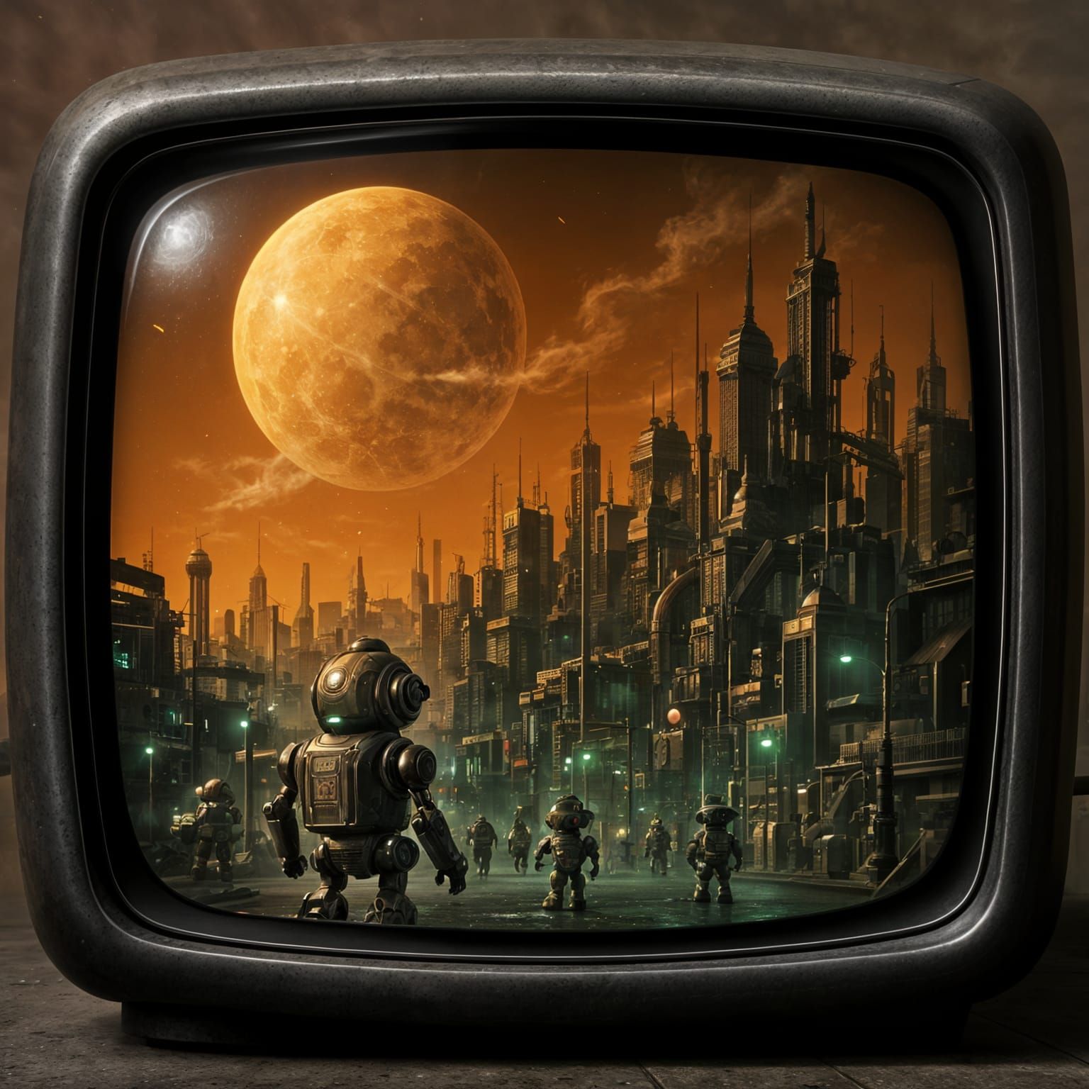 Retro-Futuristic Robot City on Alien Planet