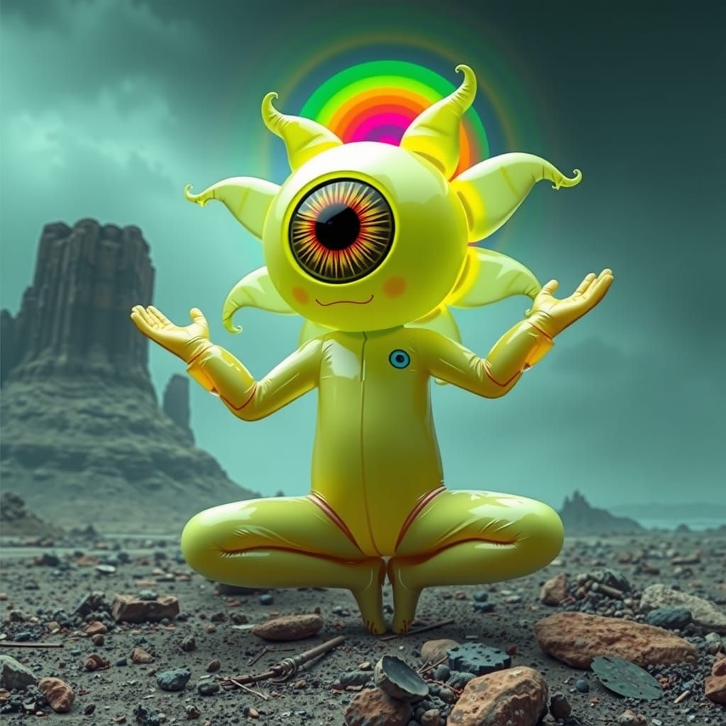 Gritty, Translucent Inflatable Creature Amidst Dystopian Lan...