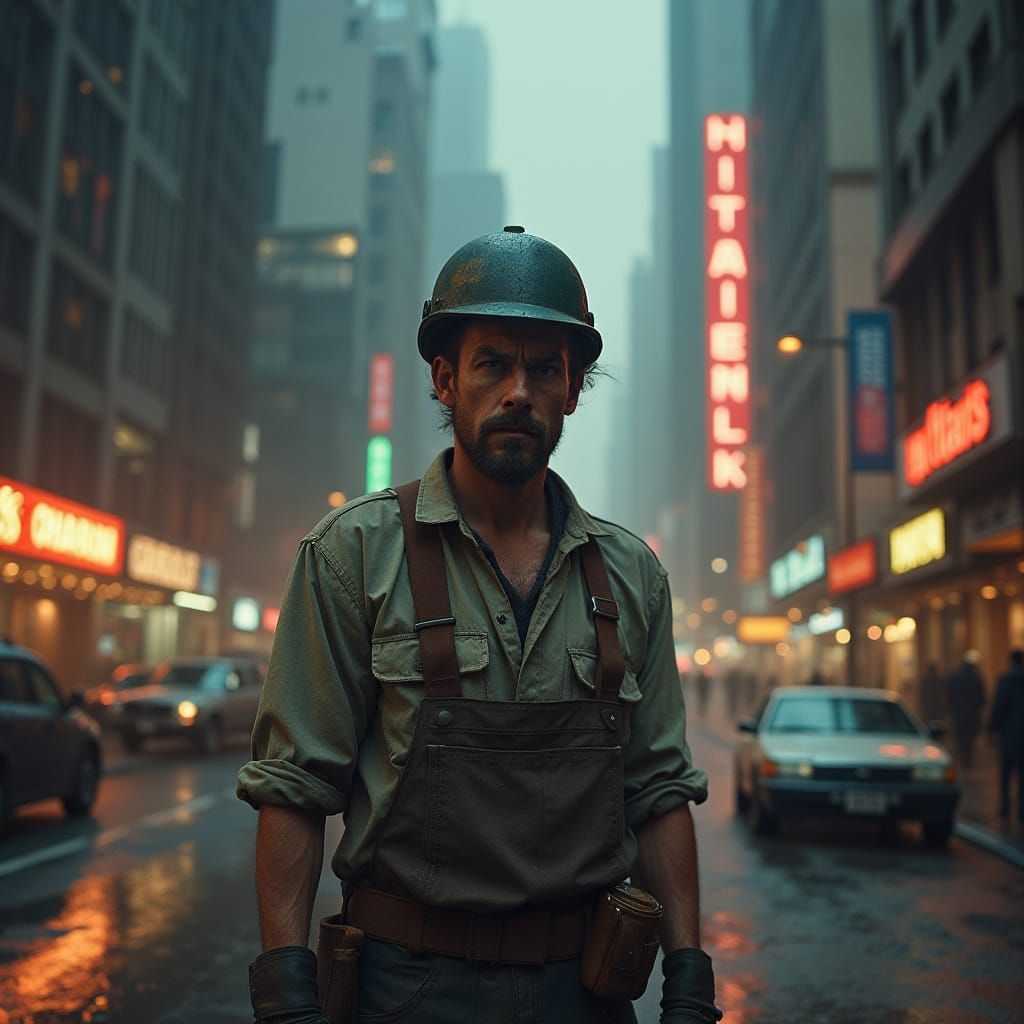 Gritty City Worker Lost in Metropolis