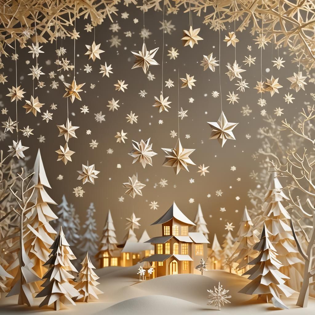 Christmas Night in Origami Papercraft Style
