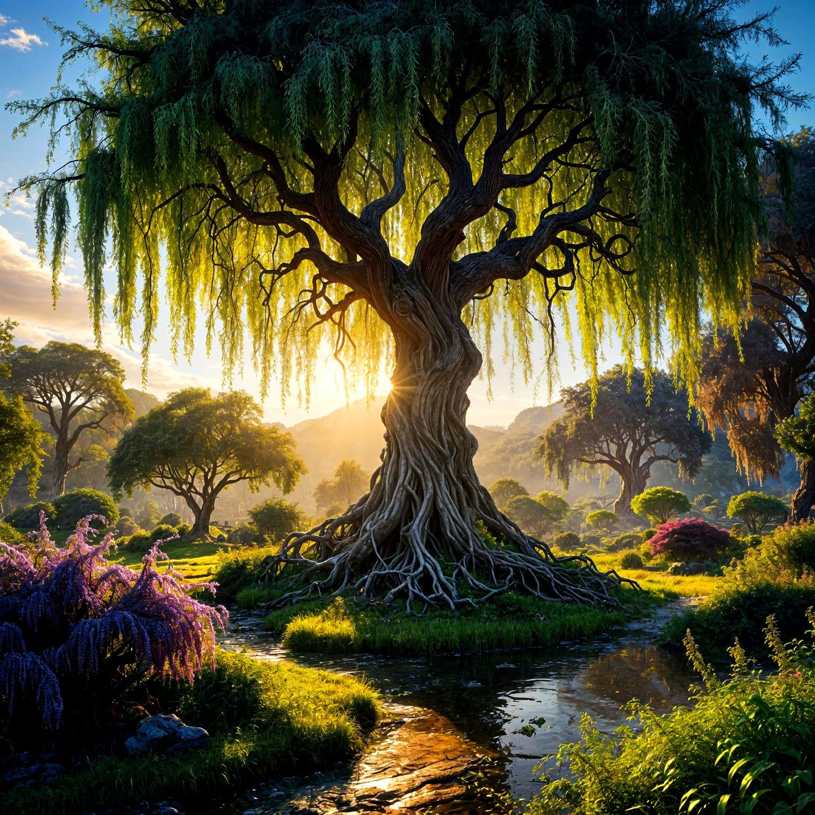 Whimsical Alien Willow in Golden Hour