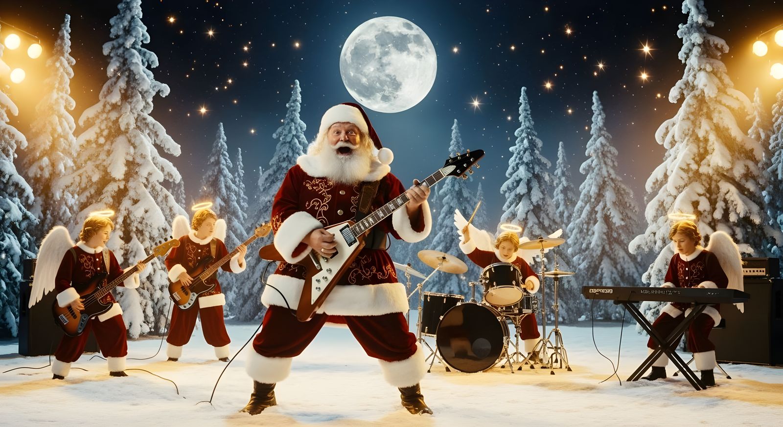 Santa Claus Rocks Christmas in Snowy Forest