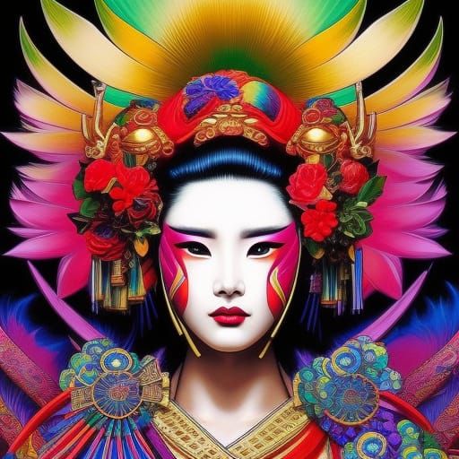 Colorful Geisha Portrait in Comic Book Style