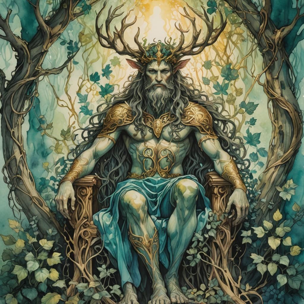 Cernunnos: Celtic Deity in Watercolour Fantasy Art