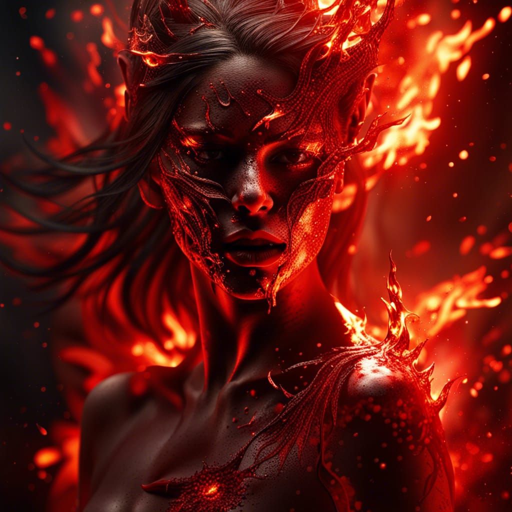 Beautiful Demon Disintegrating in Flames: Digital Art