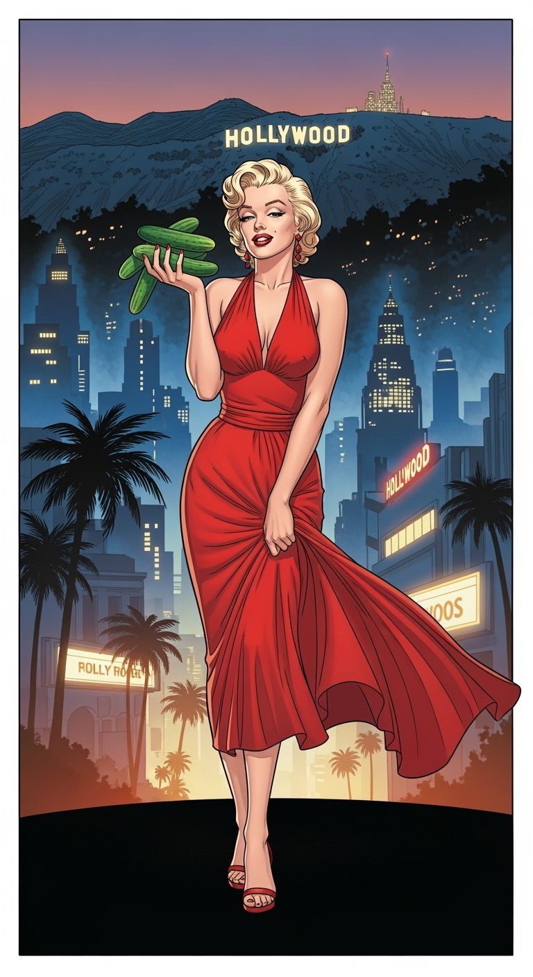 Marilyn Monroe Comic Book Art with Cucumbers