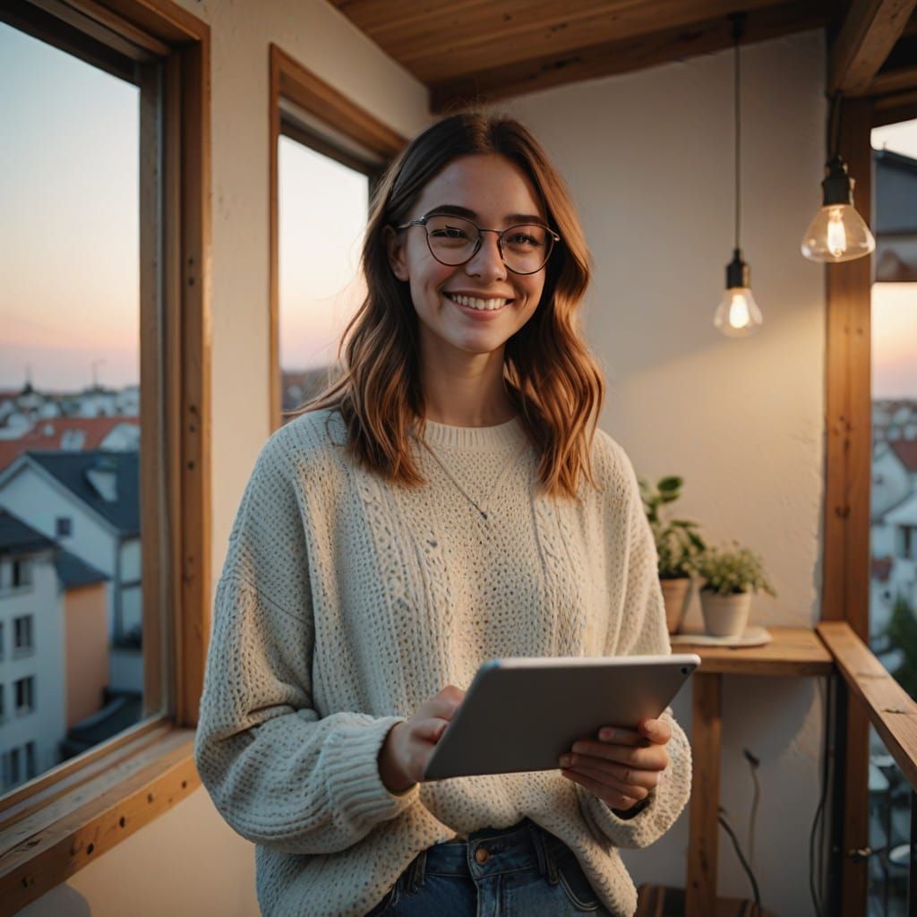 Modern Attic Moment with a Young Woman