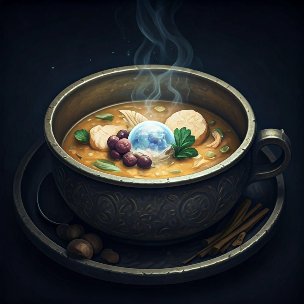 Mystical Mushroom Stew in an Ethereal Crystal Bowl