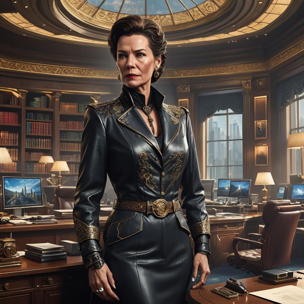 Aristocratic Woman in Leather Outfit, Detailed Matte Paintin...