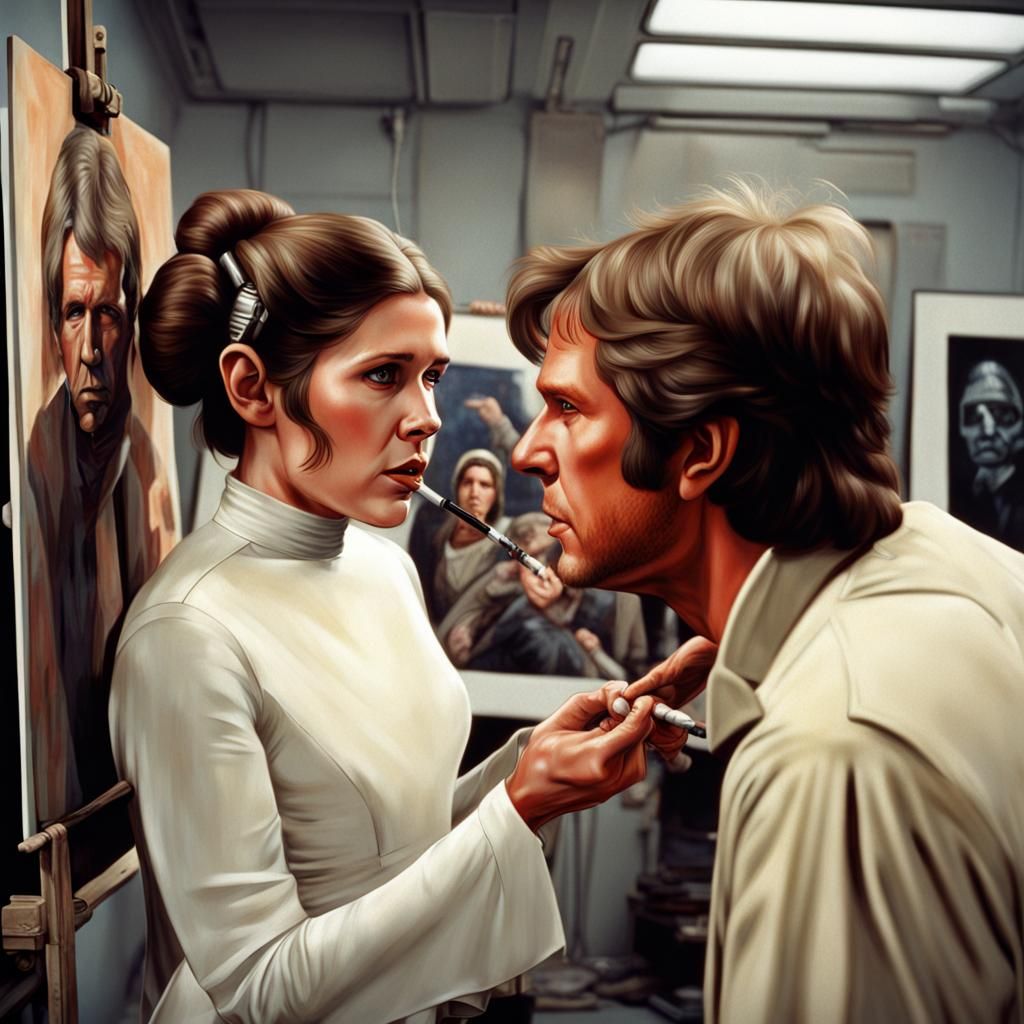 Han Solo Paints Princess Leia Portrait, Star Wars Art