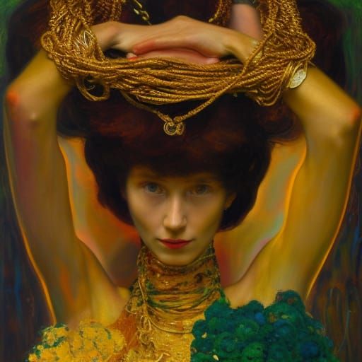 Ornate Portrait of Three Women in Klimt Style