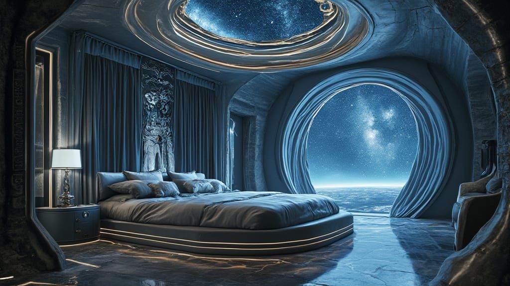 Egyptian Royal Spacecraft Stateroom in Majestic Futuristic S...