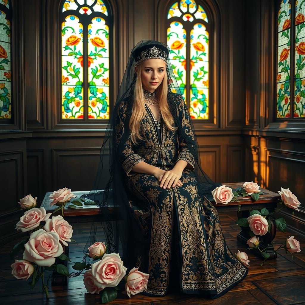Tsarina Eudoxia in Brocade with Chrome Roses