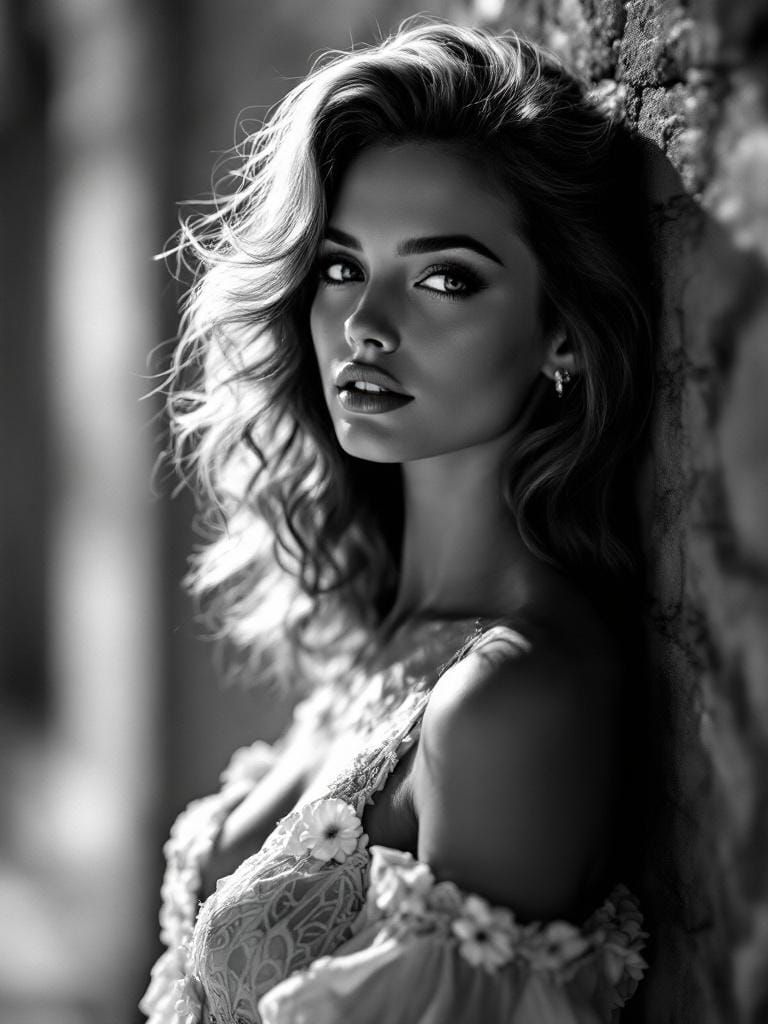 Glamorous Black and White Portrait with Impressionist Elemen...
