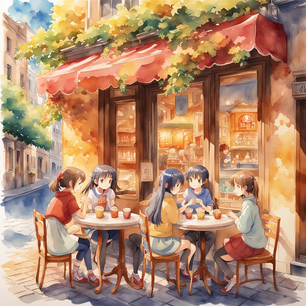 Anime Girls Enjoying Autumn in Italy, Ghibli-Style