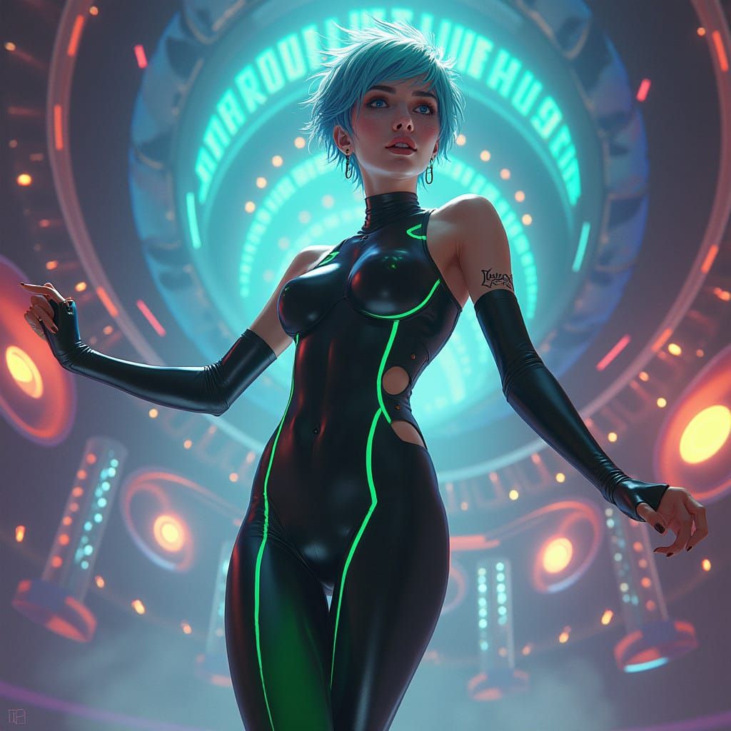 Futuristic Woman in Neon Club Scene