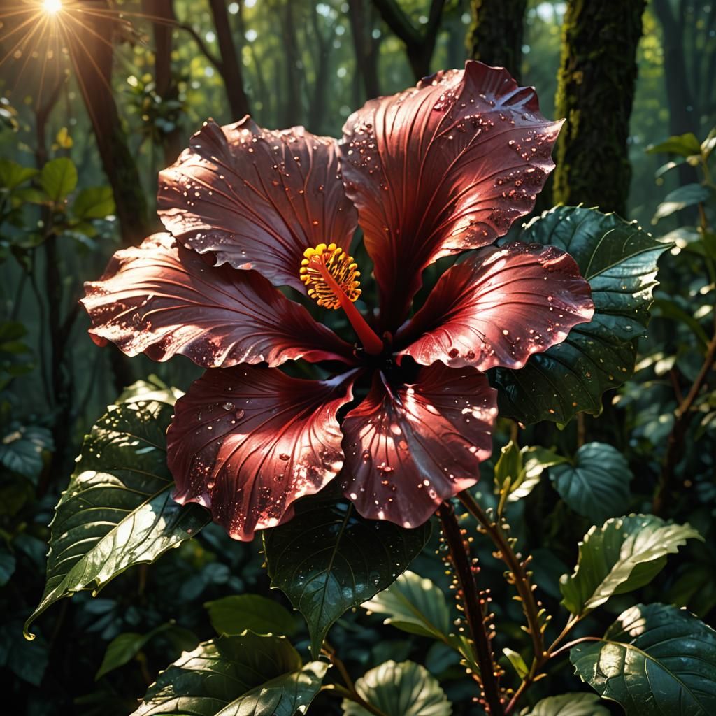 Metal Hibiscus Flower Sculpture with Fractal Effects