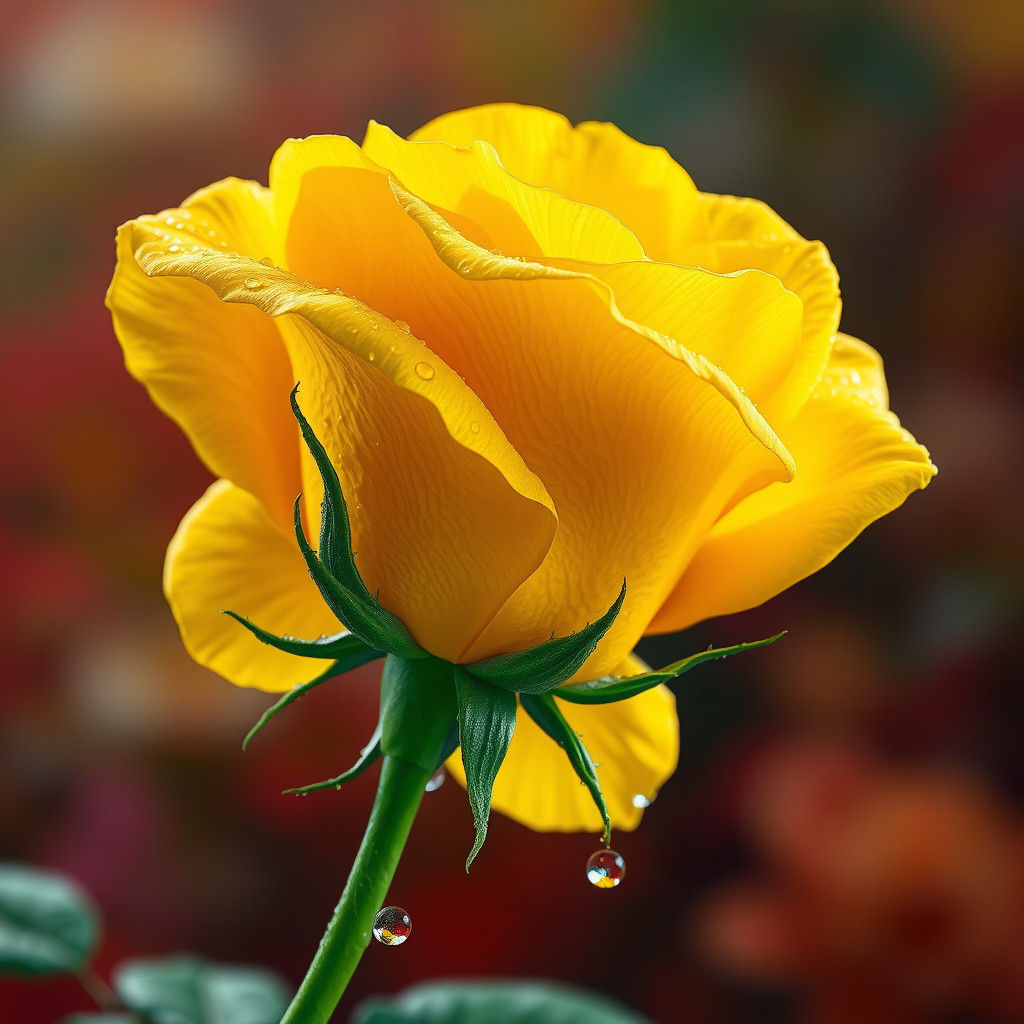Glistening Yellow Rose in Hyperrealistic Splash Art