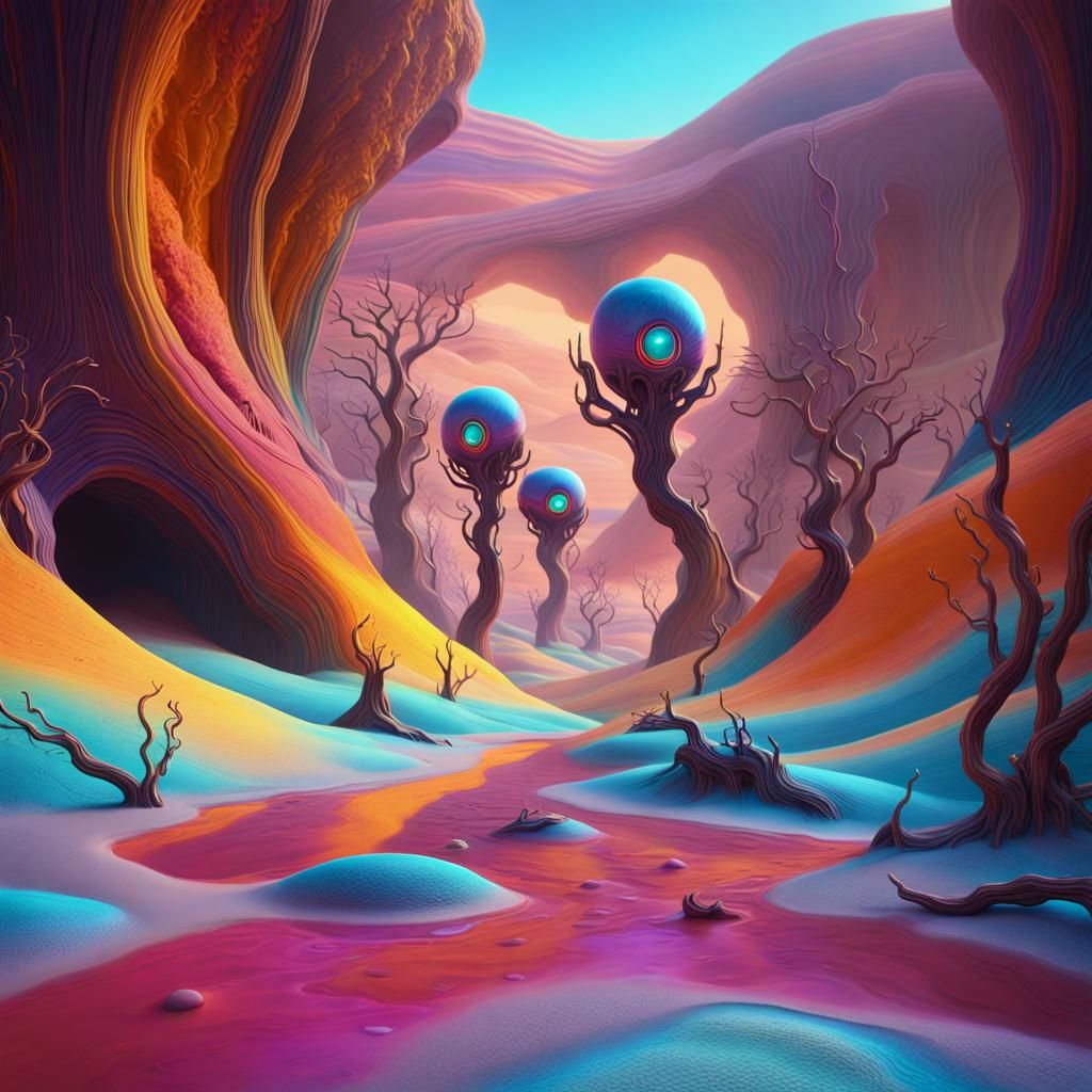 Surreal Alien Landscape with Cybernetic Forms